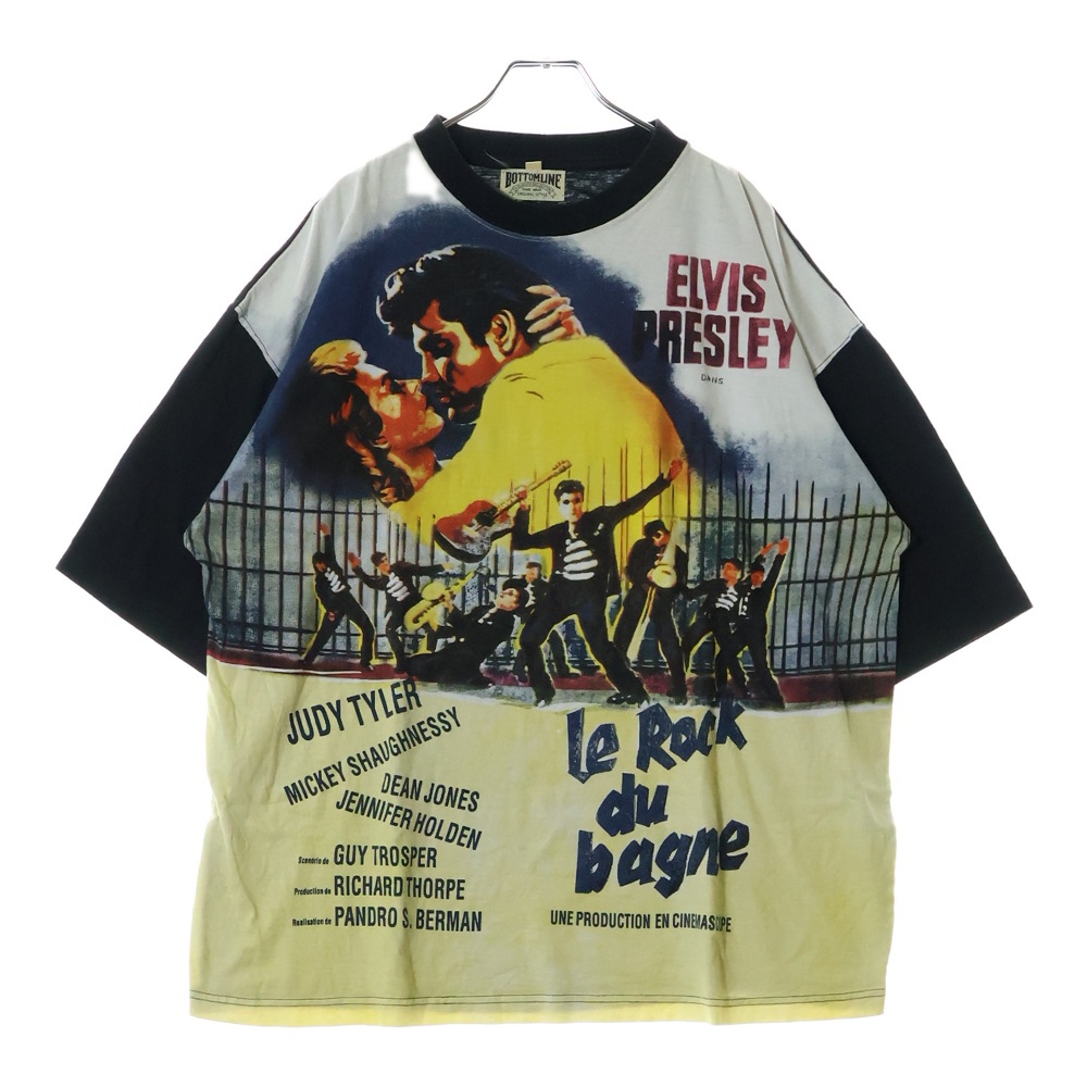 ELVIS PRESLEY RE ROCK BAGNE エルヴィスプレスリー プリント クルーネック半袖カットソー ブラック Bランク