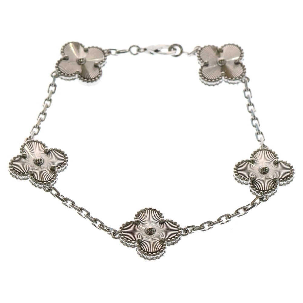 ヴィンテージアルハンブラ ギョーシェ 5モチーフ ブレスレット Au750 K18 WG ホワイトゴールド ジュエリー Aランク