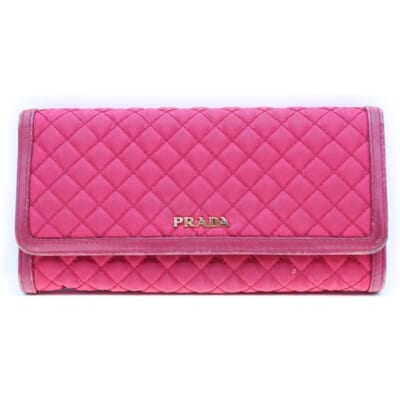 長財布 ロングウォレット カードケース ピンク ゴールド金具 キルティング×レザー Bランク