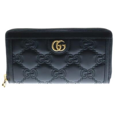 GGマトラッセ ジップアラウンドウォレット ロングウォレット ラウンドファスナー 長財布 ブラック ゴールド金具 レザー 723784 Aランク