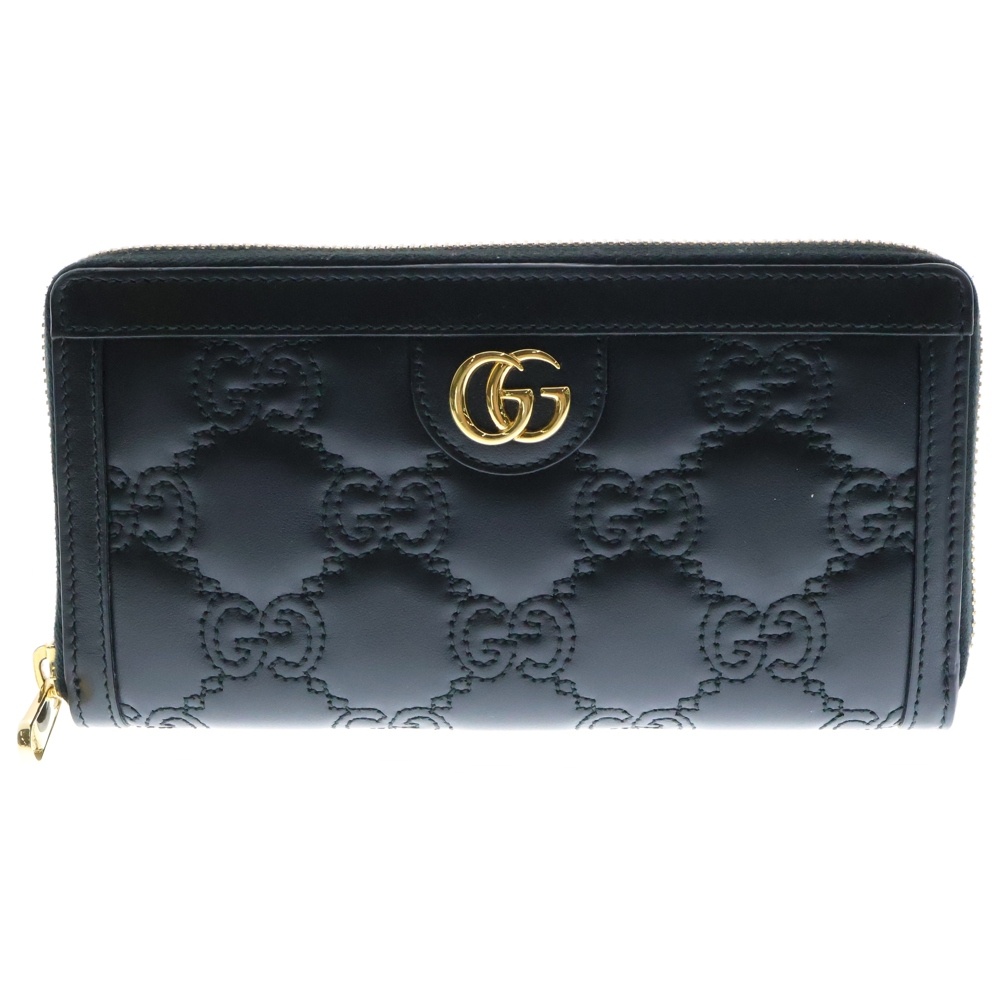 GGマトラッセ ジップアラウンドウォレット ロングウォレット ラウンドファスナー 長財布 ブラック ゴールド金具 レザー 723784 Aランク