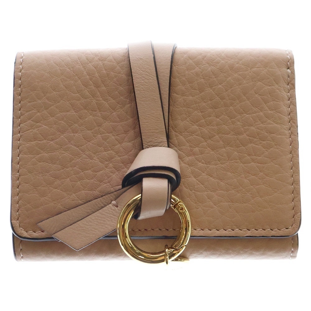 スモールトリフォールド 三つ折り財布 コンパクトウォレット ゴールド金具 ピンク レザー Aランク