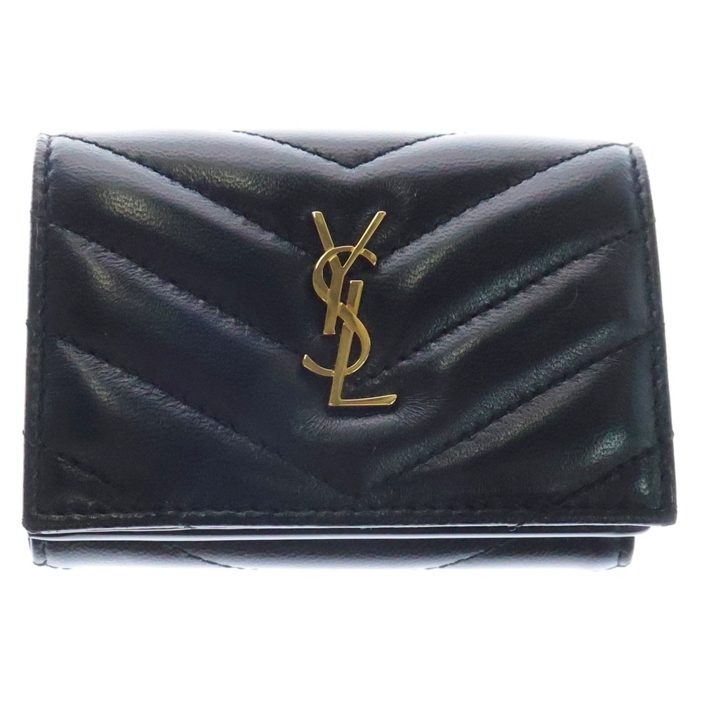 カサンドラ オリガミ レザー タイニーウォレット 三つ折り財布 ブラック レディース 668274 Aランク