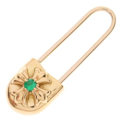 22K SAFETY PIN CH PLS EMRLD R セーフティーピン 1エメラルド ゴールドピアス Bランク