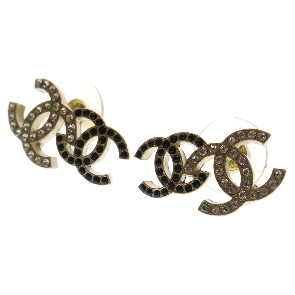 A22 B ダブルココマーク ライトストーン ピアス ブラック/ゴールド Bランク