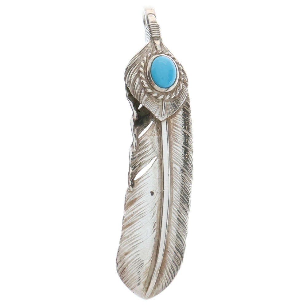 上銀銀縄ターコイズ特大フェザー 右向き ペンダントトップ シルバー Bランク