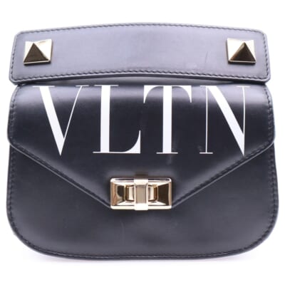 VLTN ロゴ チェーンショルダーバック 黒 レザー Bランク