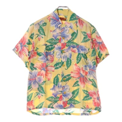 50S VINTAGE MADE IN California ヴィンテージ メイドインカリフォルニア フラワー総柄プリント オープンカラー アロハ ハワイアン 半袖シャツ イエロー Bランク