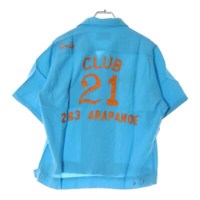 60S VINTAGE KING LOUIE CLUB21 ヴィンテージ キングルイ クラブ21 チェーンステッチ 半袖 ボウリングシャツ ブルー Bランク