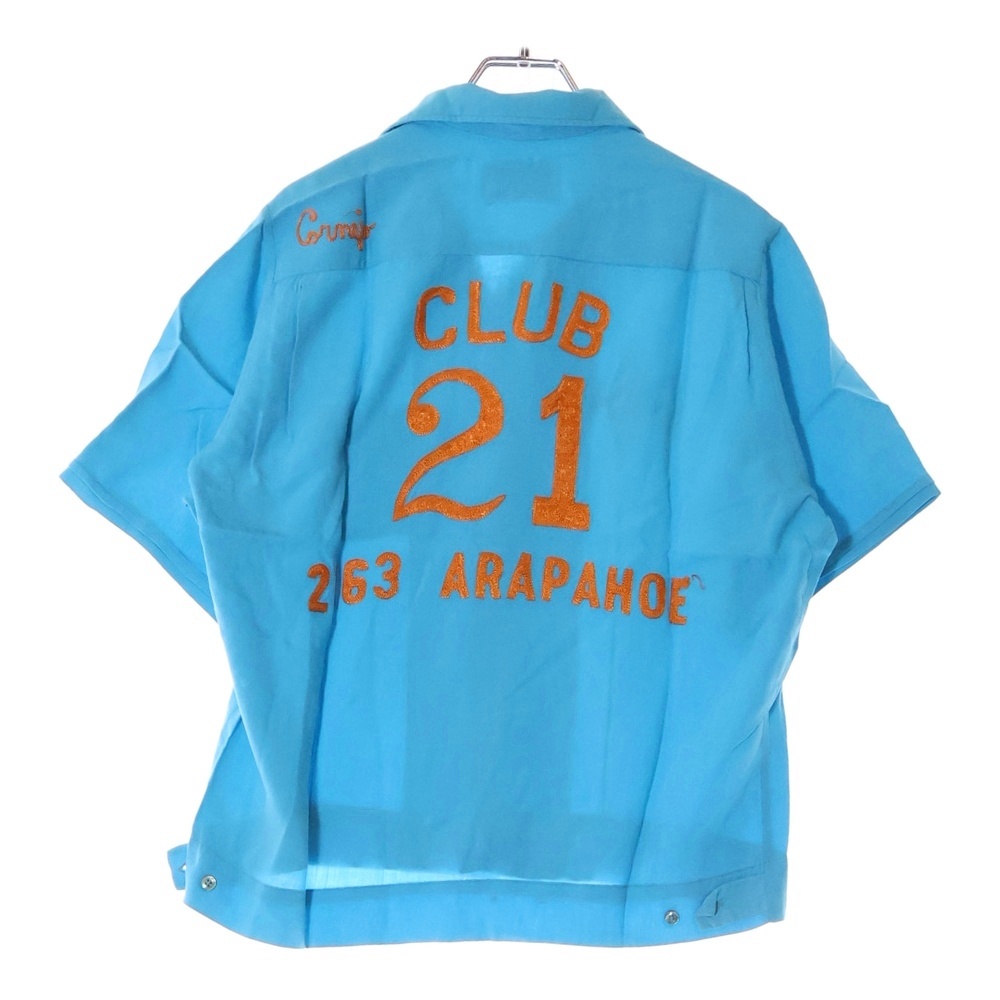 60S VINTAGE KING LOUIE CLUB21 ヴィンテージ キングルイ クラブ21 チェーンステッチ 半袖 ボウリングシャツ ブルー Bランク