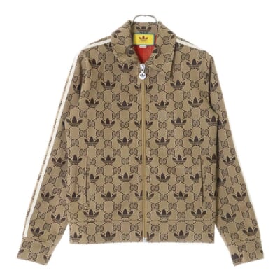 23SS ×adidas GG Trefoil Track Jacket アディダス GGトレフォイル 総柄 サイドスリーストライプ トラックジャケット ブラウン 722998 XJE10 Bランク