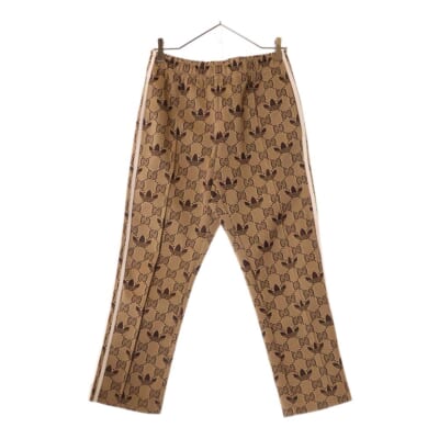 23SS ×adidas GG Trefoil Track Pants アディダス GGトレフォイル 総柄 トラックロングパンツ ブラウン 722999 XJE10 Bランク