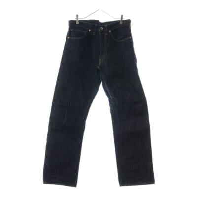 S1943 ボタンフライ リジットストレートロングデニムパンツ インディゴ Bランク