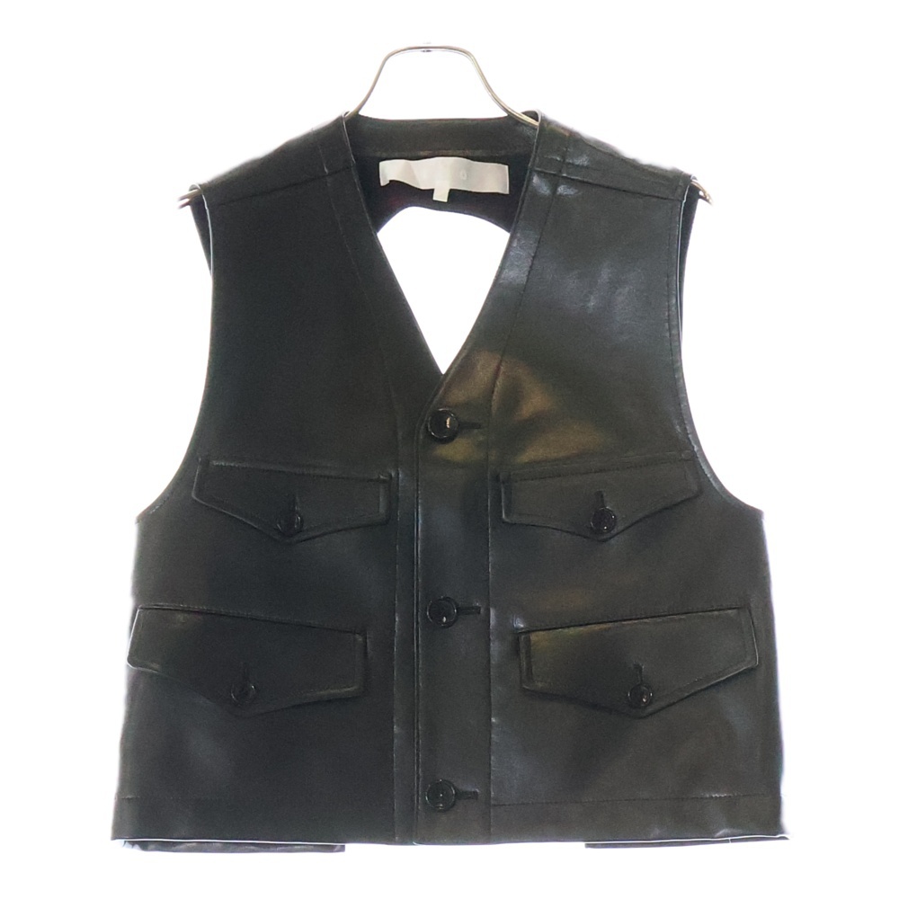 23AW AD2023 マルチフラップポケット 3ボタン フェイクレザー ベスト ジレ ブラック TL-V008 Bランク