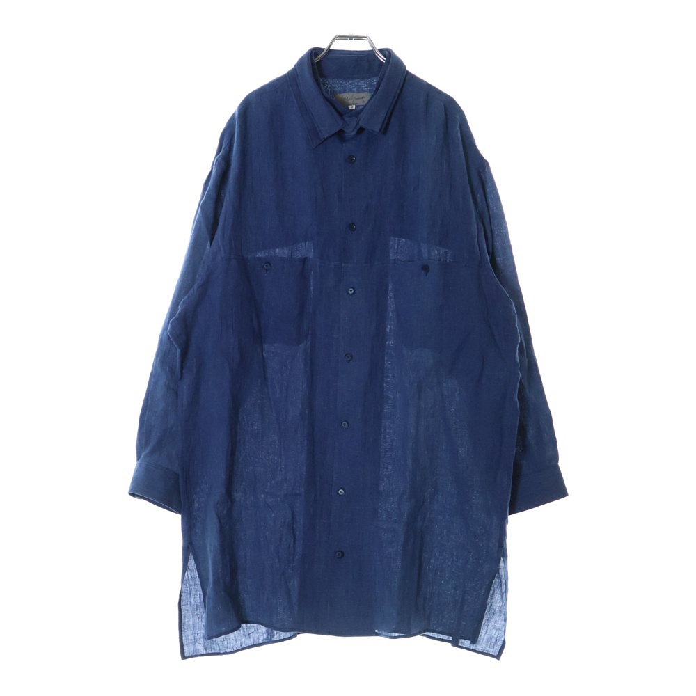 23SS アシンメトリー アタッチメントカラー リネン 長袖シャツ ブルー HZ-B42-313 Bランク