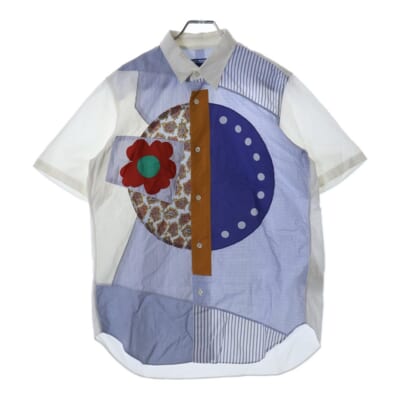 16SS AD2015 フロント パッチワーク デザイン 半袖シャツ ホワイト WQ-B029 Bランク