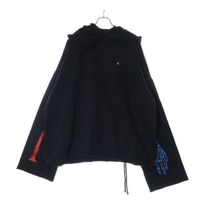 21AW OVERSIZED PRINTED SCARF HOODIE オーバーサイズドプリンテッド スカーフ プルオーバーフーディー パーカー スウェット ブラック 212-W185 Bランク