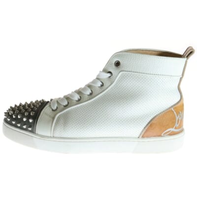 LOU SPIKES ルー スパイクス スタッズ レザーハイカットスニーカー ホワイト/グレー Bランク