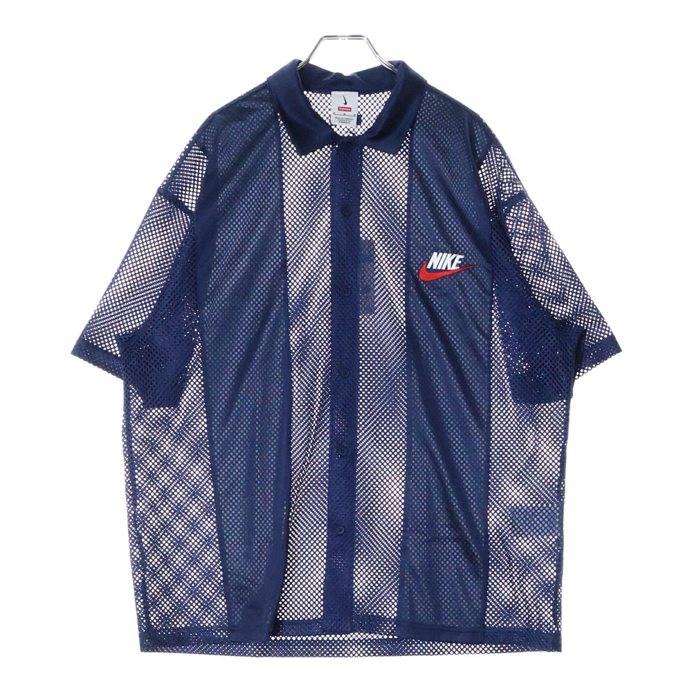 24SS ×NIKE MESH SHIRT ナイキ メッシュ オープンカラー 半袖シャツ ブルー FQ0346-410 Sランク
