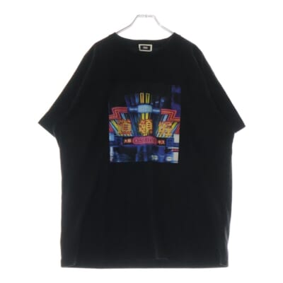 OSAKA CITY LIGHTS TEE オオサカ シティ ライト クルーネック半袖Tシャツ カットソー フロントプリント ブラック 25-073-060-0062-1-0 Sランク