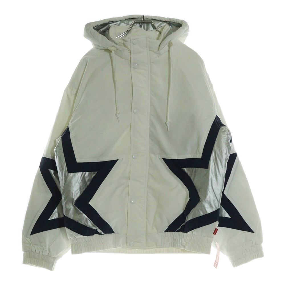 19SS Stars Puffy Jacket バックロゴ刺繍 スターズ パフィー ジップアップフーデッドジャケット ホワイト/シルバー/ブルー Bランク
