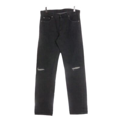 00AW ダメージ加工 ジップフライ ウォッシュド デニムパンツ ブラック Bランク