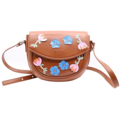 SMILE BAG WITH FLOWERS スマイルショルダーバッグ フローラル柄 ブラウン キッズ M01476 Aランク