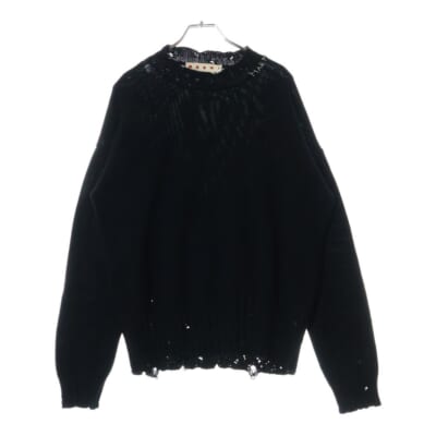 CREW NECK L/S SWEATER コットン ダメージ クルーネック ニットセーター ブラック GCMG0210A0 Bランク