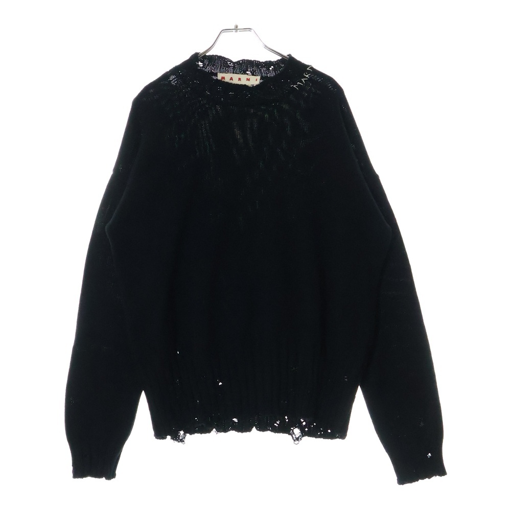 CREW NECK L/S SWEATER コットン ダメージ クルーネック ニットセーター ブラック GCMG0210A0 Bランク