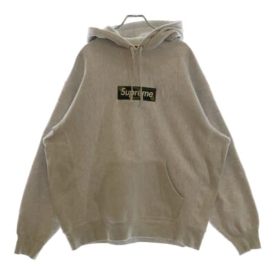 23AW Box Logo Hooded Sweatshirt カモ柄 ボックスロゴ スウェット プルオーバーパーカー グレー Bランク