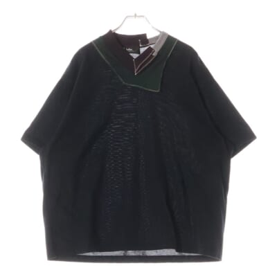 22SS 度詰め天竺 パッチワーク ネックデザイン 半袖Tシャツ カットソー ブラック 22SCM-T08208 Bランク