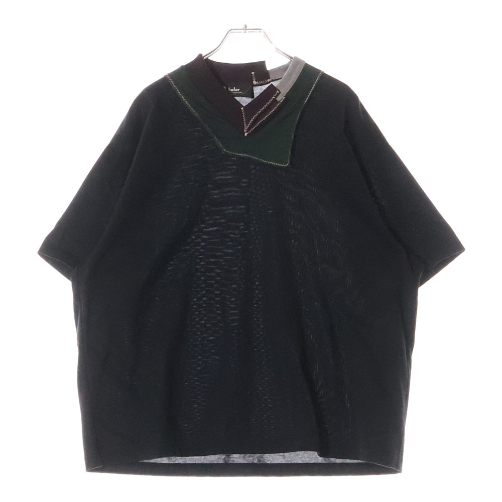 22SS 度詰め天竺 パッチワーク ネックデザイン 半袖Tシャツ カットソー ブラック 22SCM-T08208 Bランク
