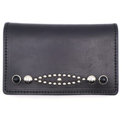 ×WOLF'S HEAD WALLET SHORT-1 ウルフズヘッド スタッズ レザー ショート ウォレット 財布 ブラック Bランク