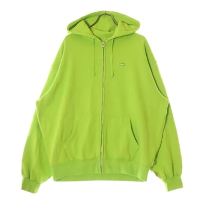 24SS Overdyed Small Box Zip Up Hooded Sweatshirtb オーバーダイ スモールボックスロゴ刺繍 スウェット ジップアップ パーカー ライム Aランク
