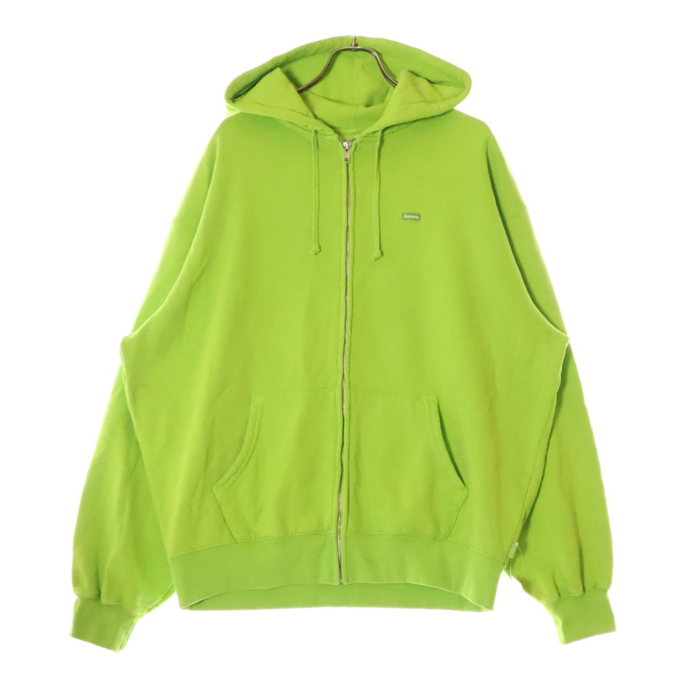 24SS Overdyed Small Box Zip Up Hooded Sweatshirtb オーバーダイ スモールボックスロゴ刺繍 スウェット ジップアップ パーカー ライム Aランク