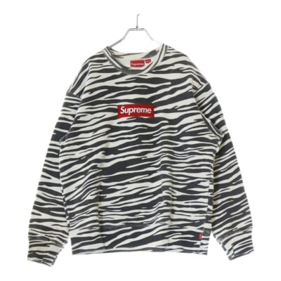 22AW Box Logo Crewneck Zebra ゼブラ柄 ボックスロゴ クルーネック スウェットトレーナー ブラック/ホワイト Bランク