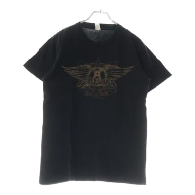 00S VINTAGE AERO SMITH 2008 ヴィンテージ エアロ スミス フロントロゴプリント クルーネック半袖Tシャツ カットソー ブラック Cランク