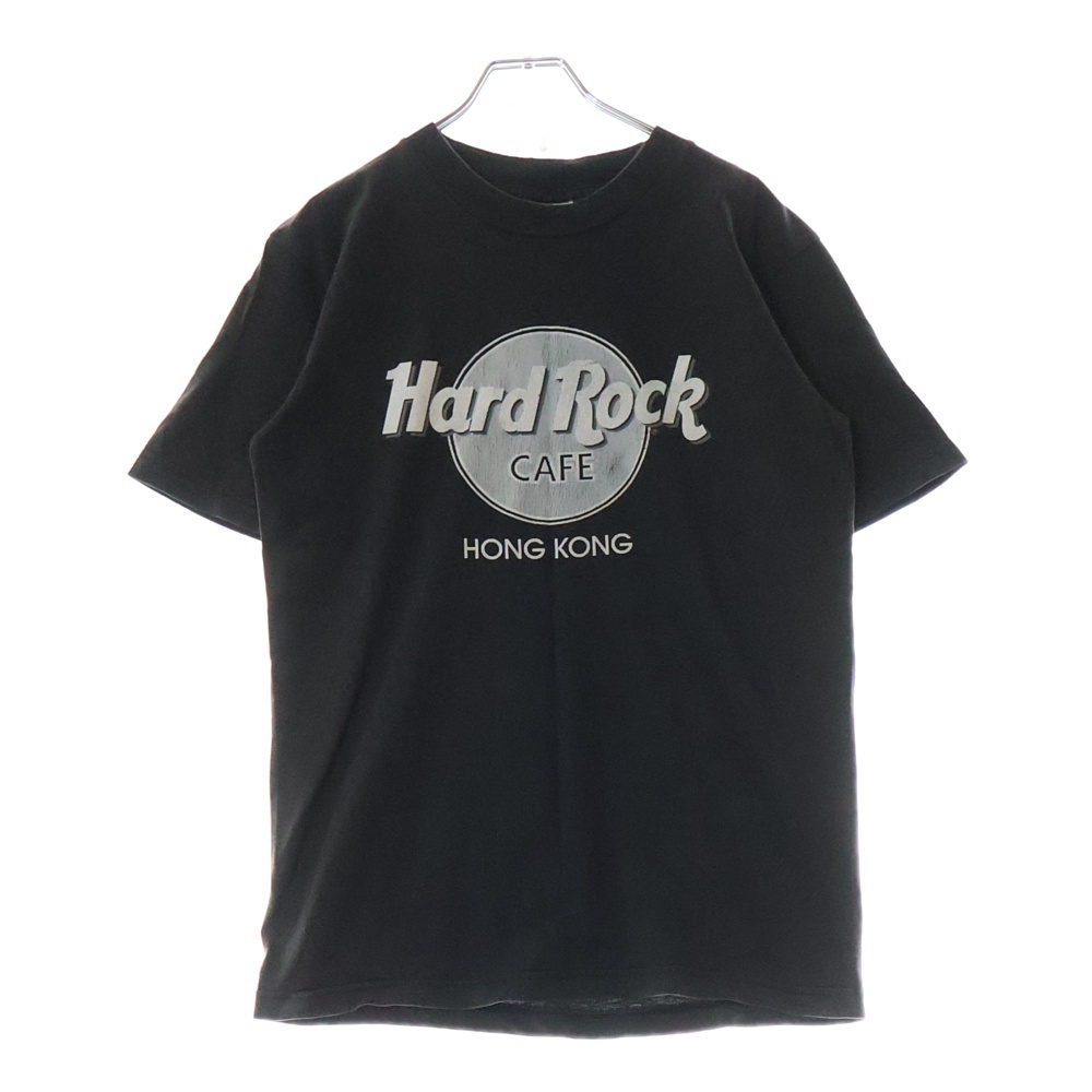90S VINTAGE HARD ROCK CAFE HONG KONG ヴィンテージ ハード ロック カフェ 香港 フロントロゴプリント クルーネック半袖Tシャツ カットソー ブラック Cランク