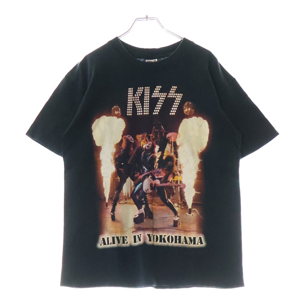 00S VINTAGE KISS LIVE IN YOKOHAMA 2003 ヴィンテージ キス 横浜ライブ 両面プリント クルーネック半袖Tシャツ カットソー ブラック Bランク