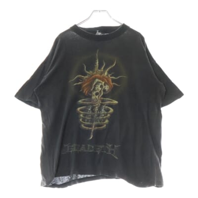 90S VINTAGE MEGADETH TOUTHANASIA EUROPEAN TOUR 1995 メガデス ユースナジア ヨーロピアン ツアー 両面プリント クルーネック半袖Tシャツ チャコールグレー Cランク