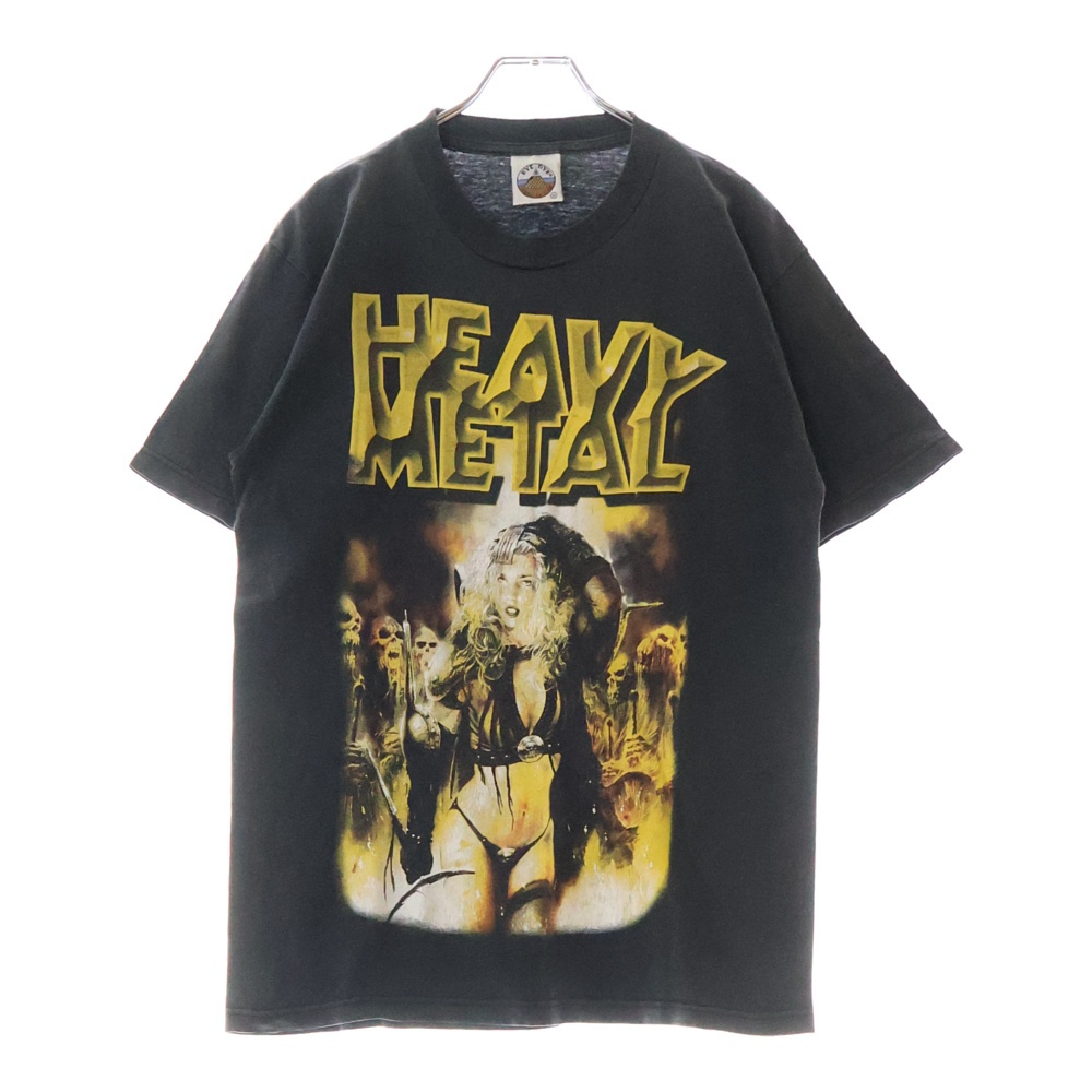 90S VINTAGE HEAVY METAL ヘビーメタル フロントプリント クルーネック半袖Tシャツ カットソー チャコールグレー Cランク