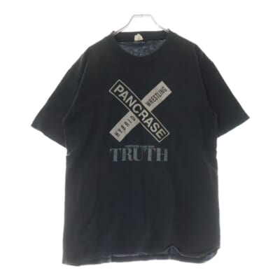 90S VINTAGE PANCRASE 1996 ヴィンテージ パンクラス フロントクロスロゴプリント クルーネック半袖Tシャツ カットソー チャコールグレー Cランク