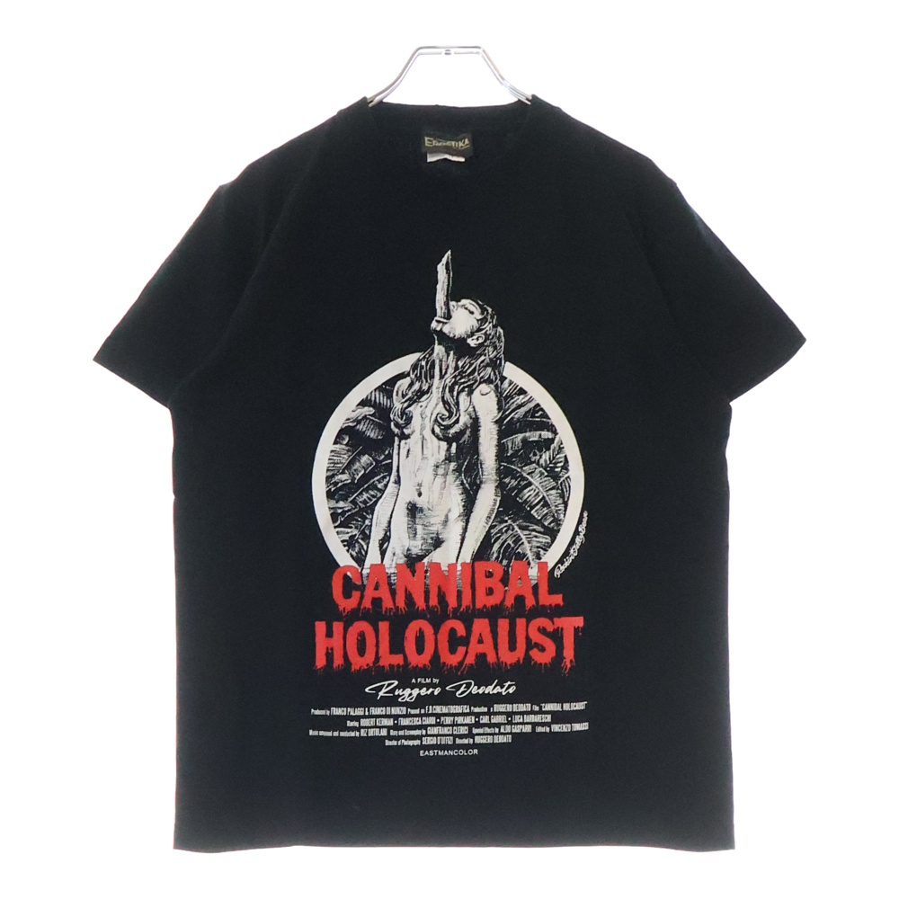 CANNIBAL HOLOCAUST 食人族 フロントプリント クルーネック半袖Tシャツ カットソー ブラック Bランク