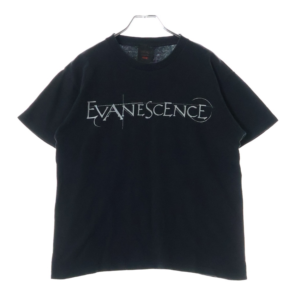 00S EVANESCENCE SHOOTタグ エヴァネッセンス フロントプリント クルーネック半袖Tシャツ カットソー ブラック Cランク