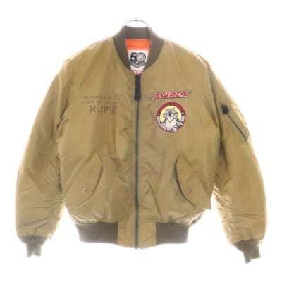 ×新日本プロレスリング 50周年記念 ロゴパッチ リバーシブル MA-1 ブルゾン フライトジャケット ブラウン 783-2252034 Bランク