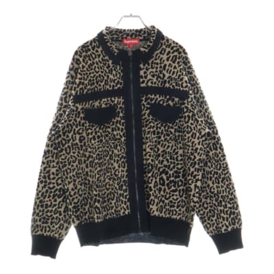 18AW Corduroy Detailed Zip Sweater コーデュロイ切り替え レオパード ジップアップ ニットセーターブルゾンジャケット ブラック/ブラウン Bランク