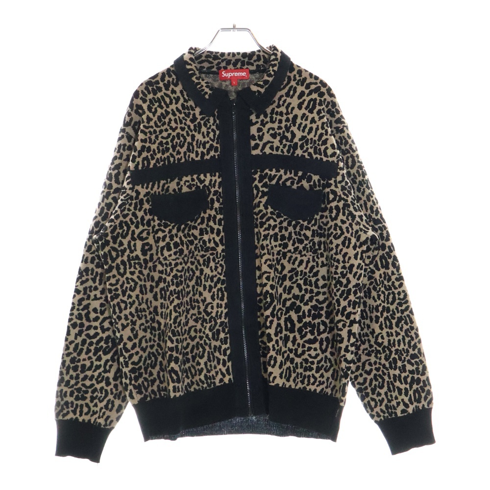 18AW Corduroy Detailed Zip Sweater コーデュロイ切り替え レオパード ジップアップ ニットセーターブルゾンジャケット ブラック/ブラウン Bランク