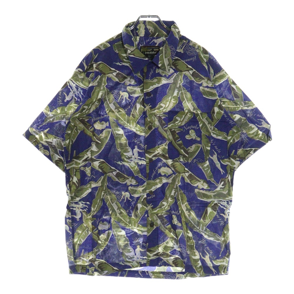 1999年製 バナナリーフ柄 アロハシャツ 半袖シャツ パタロハ ブルー Bランク