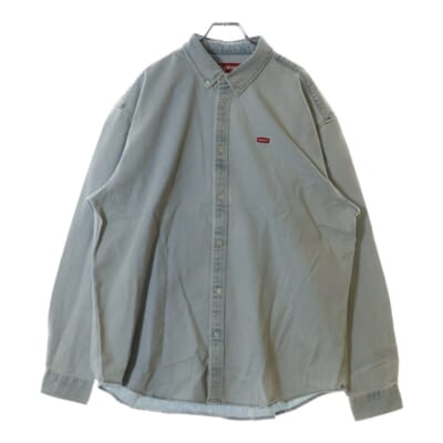 24SS Small Box Shirt スモールボックスロゴ ウォッシュ加工 ボタンダウン 長袖シャツ インディゴ Sランク