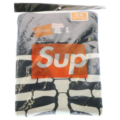 24AW ×Hanes Bones Thermal Crew ヘインズ ボーンプリント クルーネック サーマル ロングスリーブ 長袖Tシャツ カットソー ブラック Nランク